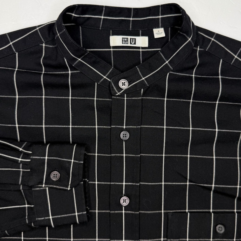 Uniqlo U Band Collar Shirt Mens Small Black Windowpane Check Oversized Lemaire